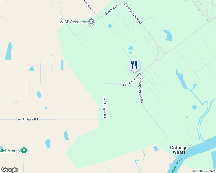 map of restaurants, bars, coffee shops, grocery stores, and more near 1285 Las Amigas Road in Napa