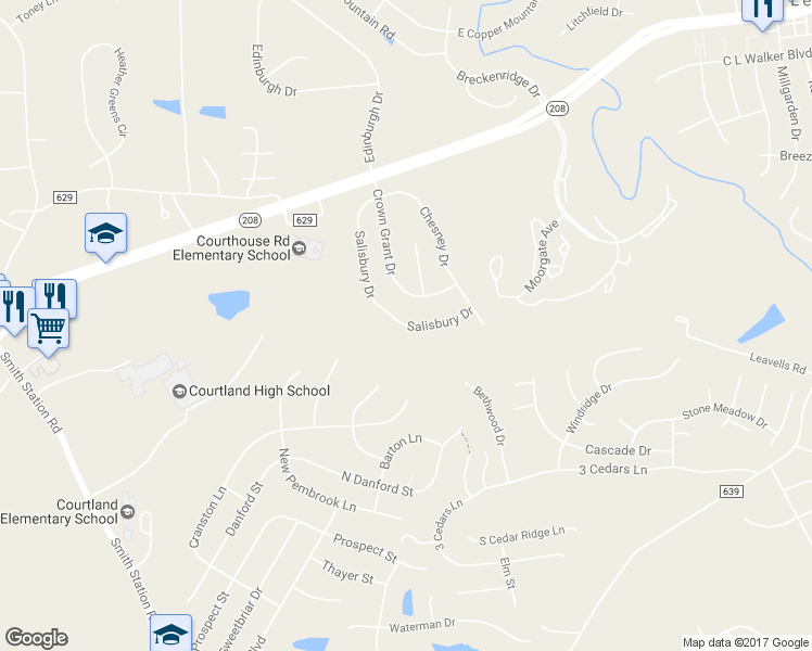 map of restaurants, bars, coffee shops, grocery stores, and more near 6216 Salisbury Dr in Spotsylvania