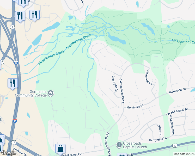 map of restaurants, bars, coffee shops, grocery stores, and more near 4808 Turnberry Drive in Fredericksburg
