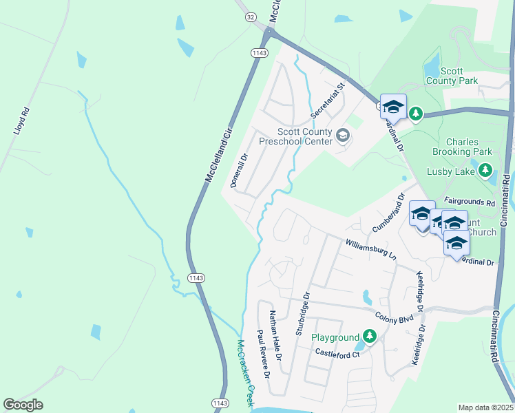 map of restaurants, bars, coffee shops, grocery stores, and more near 136 South Bold Forbes Boulevard in Georgetown