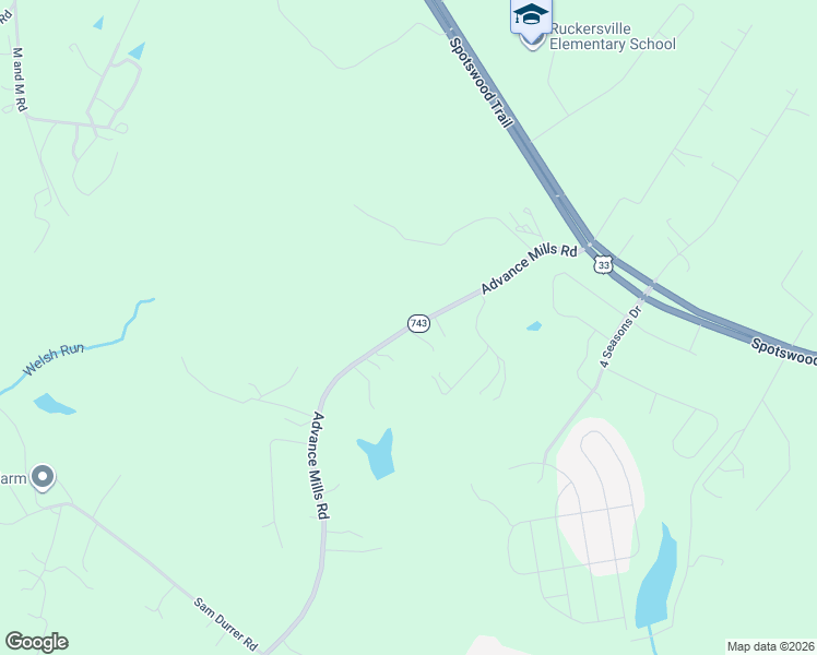 map of restaurants, bars, coffee shops, grocery stores, and more near 394 Advance Mills Road in Ruckersville