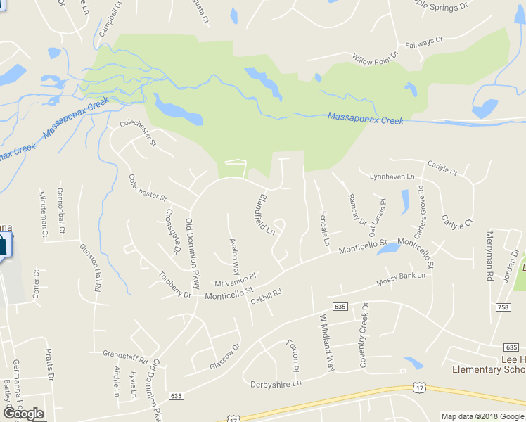 map of restaurants, bars, coffee shops, grocery stores, and more near 10103 Blandfield Lane in Fredericksburg