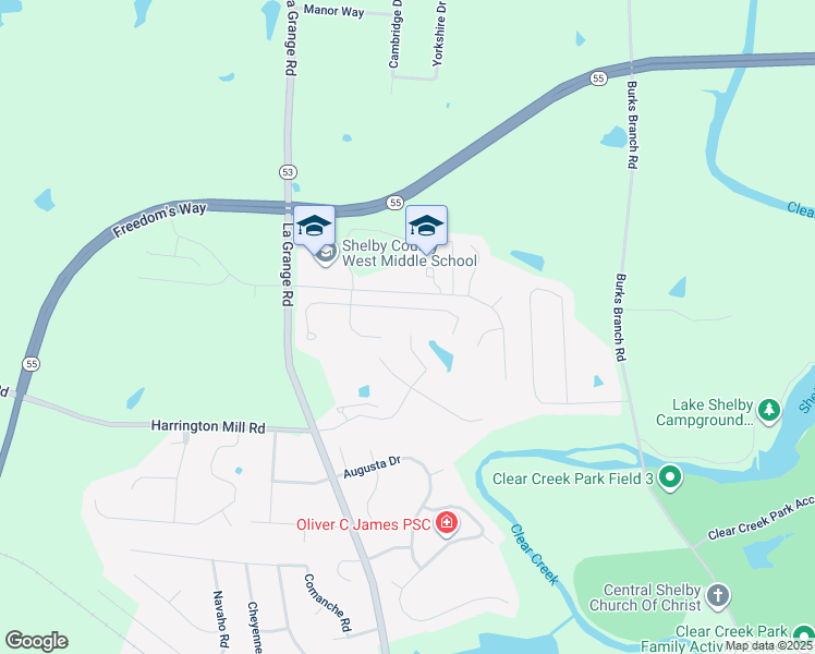 map of restaurants, bars, coffee shops, grocery stores, and more near 97 North Country Drive in Shelbyville