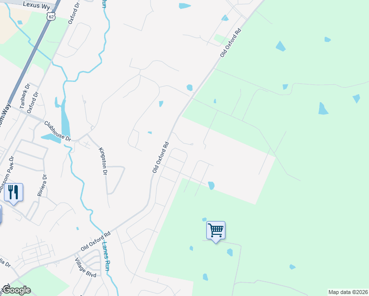 map of restaurants, bars, coffee shops, grocery stores, and more near 768 Old Oxford Road in Georgetown