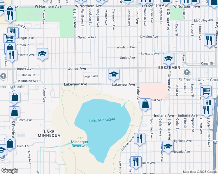 map of restaurants, bars, coffee shops, grocery stores, and more near 1500 Lakeview Avenue in Pueblo
