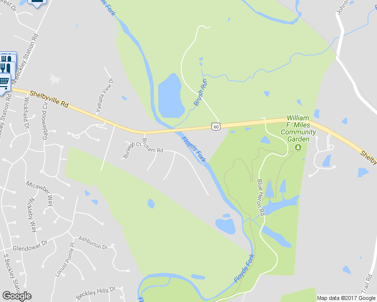 map of restaurants, bars, coffee shops, grocery stores, and more near 15005 Bircham Road in Louisville