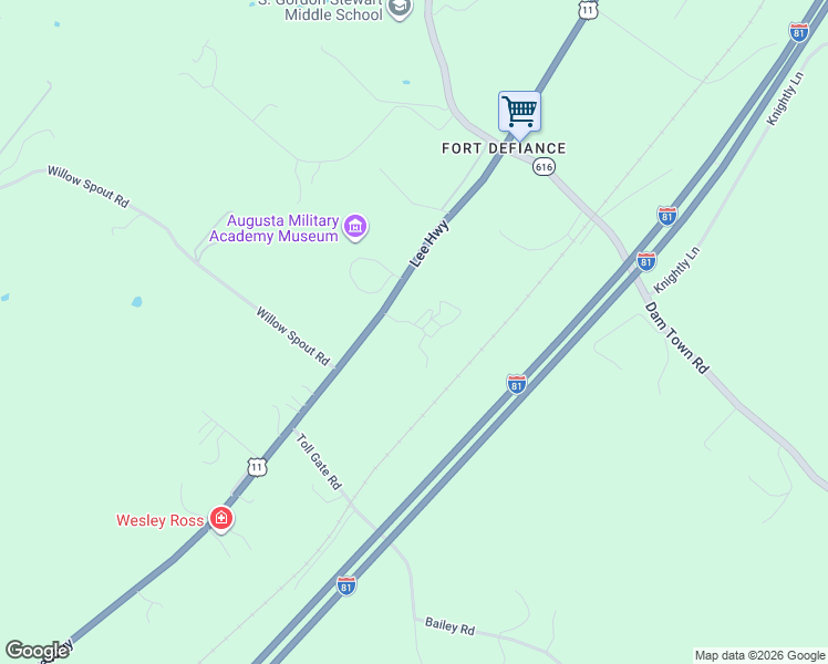 map of restaurants, bars, coffee shops, grocery stores, and more near 1609 Lee Highway in Augusta County