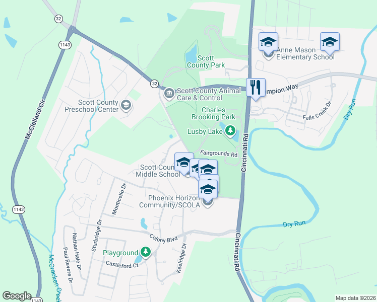 map of restaurants, bars, coffee shops, grocery stores, and more near Cardinal Drive in Georgetown