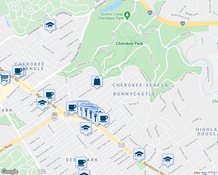 map of restaurants, bars, coffee shops, grocery stores, and more near 2212 Sherwood Ave in Louisville