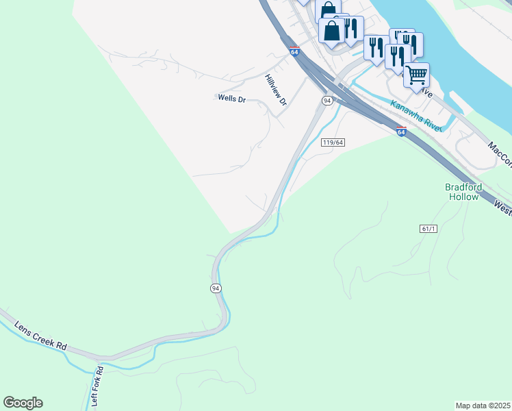 map of restaurants, bars, coffee shops, grocery stores, and more near Sutphin Drive in Marmet