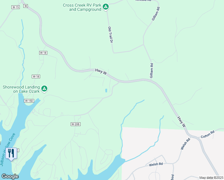 map of restaurants, bars, coffee shops, grocery stores, and more near Village Marina Rd in Eldon