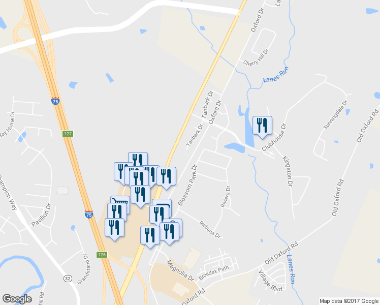 map of restaurants, bars, coffee shops, grocery stores, and more near 241 Tanbark Drive in Georgetown
