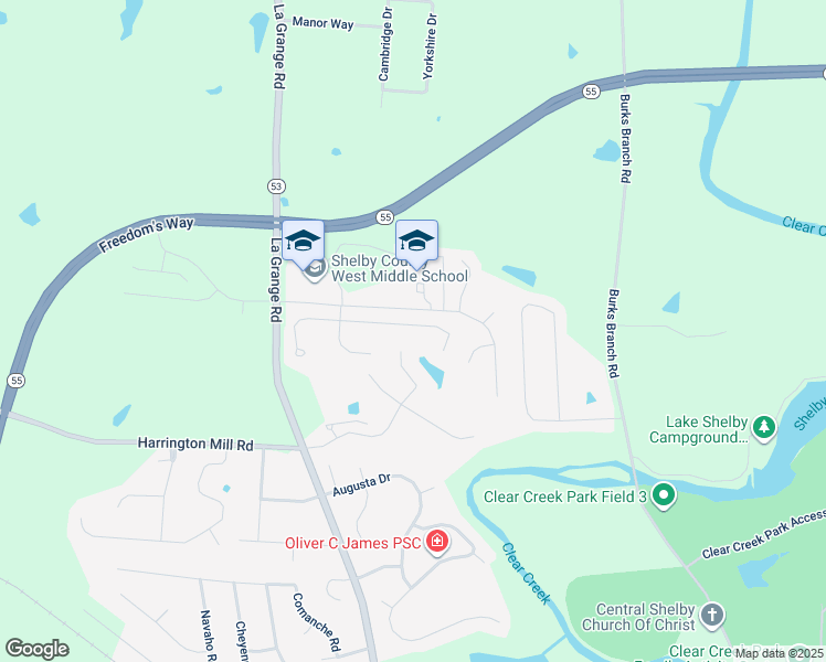 map of restaurants, bars, coffee shops, grocery stores, and more near 97 North Country Drive in Shelbyville