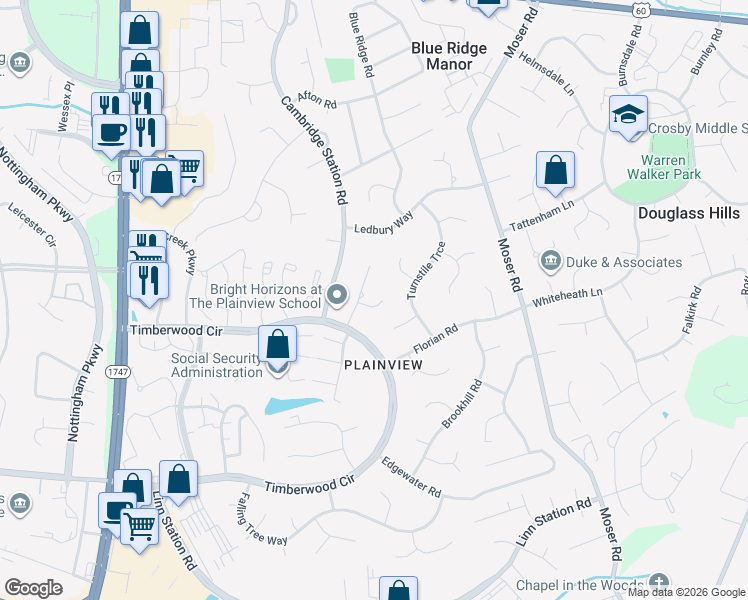 map of restaurants, bars, coffee shops, grocery stores, and more near 10303 Amy Lynn Court in Louisville