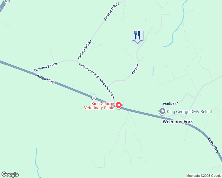 map of restaurants, bars, coffee shops, grocery stores, and more near 12369 Canterbury Loop in King George