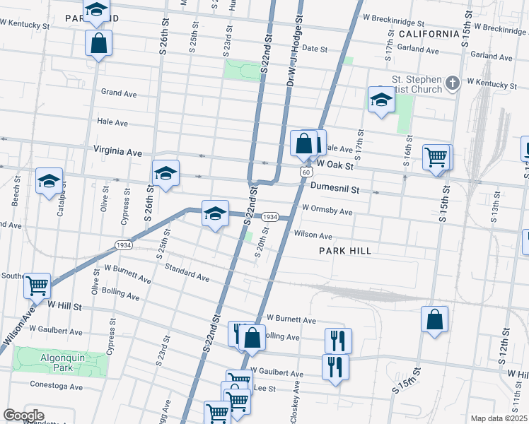 map of restaurants, bars, coffee shops, grocery stores, and more near 2007 Wilson Avenue in Louisville