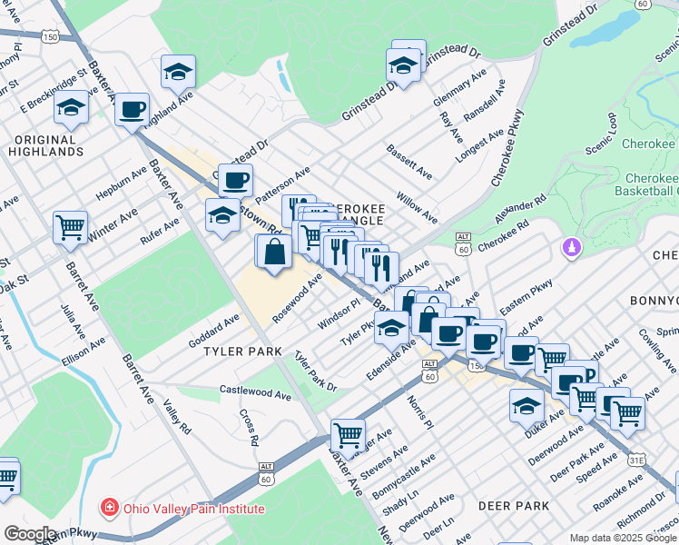 map of restaurants, bars, coffee shops, grocery stores, and more near 1321 U.S. 31E in Louisville
