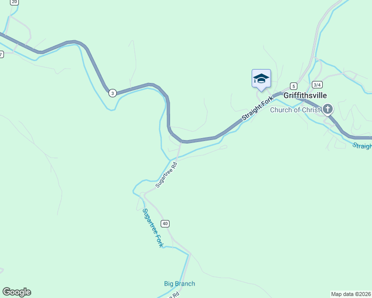 map of restaurants, bars, coffee shops, grocery stores, and more near 5389 Straight Fork in Griffithsville