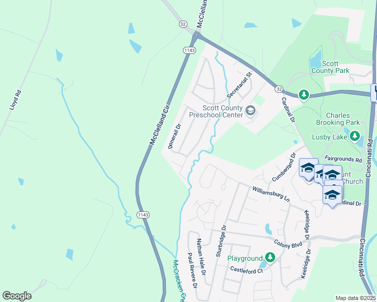 map of restaurants, bars, coffee shops, grocery stores, and more near 136 South Bold Forbes Boulevard in Georgetown