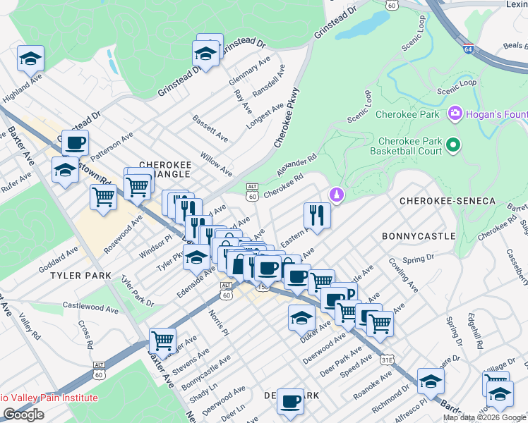map of restaurants, bars, coffee shops, grocery stores, and more near in Louisville