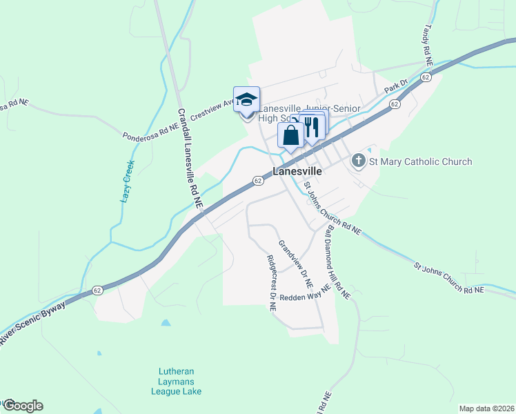 map of restaurants, bars, coffee shops, grocery stores, and more near 7227 Pennington Street Northeast in Lanesville