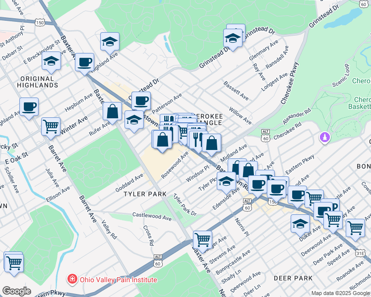 map of restaurants, bars, coffee shops, grocery stores, and more near 1270 Bardstown Road in Louisville
