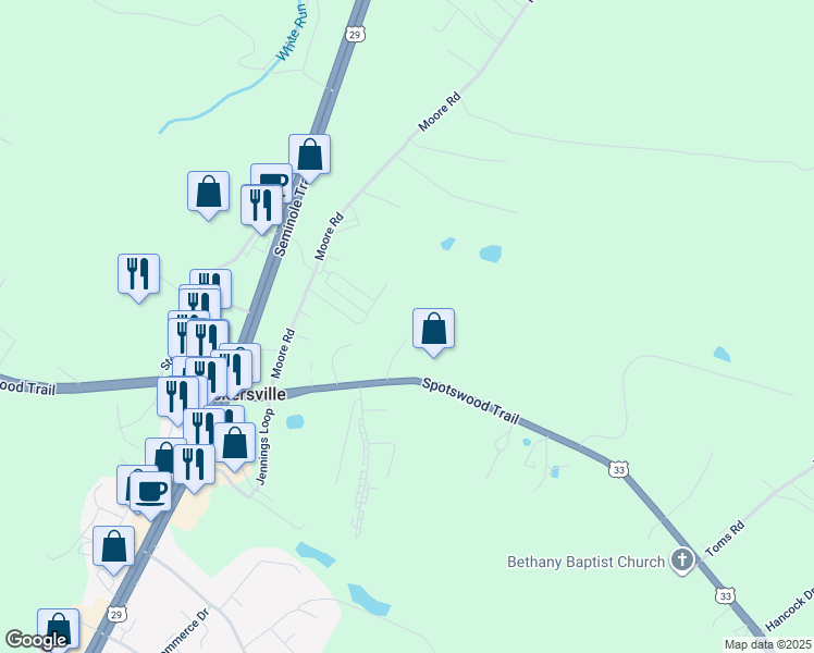 map of restaurants, bars, coffee shops, grocery stores, and more near 105 Pinewood Court in Ruckersville