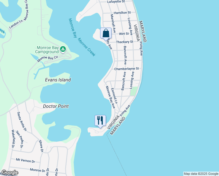 map of restaurants, bars, coffee shops, grocery stores, and more near 1308 Monroe Bay Avenue in Colonial Beach