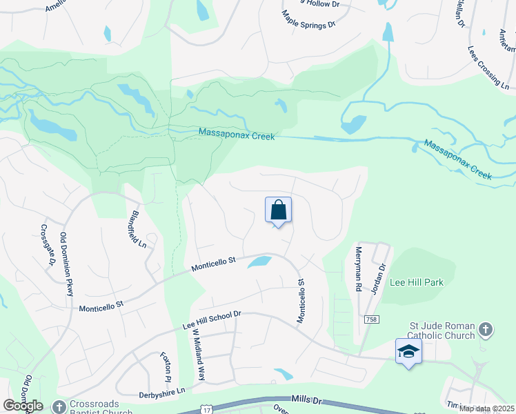 map of restaurants, bars, coffee shops, grocery stores, and more near 10102 Oat Lands Place in Fredericksburg