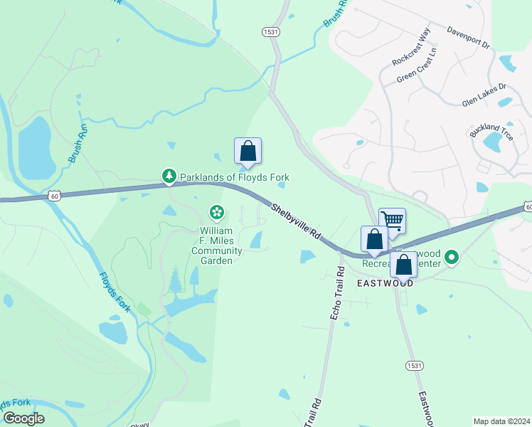 map of restaurants, bars, coffee shops, grocery stores, and more near 103 Waterstone Way in Louisville