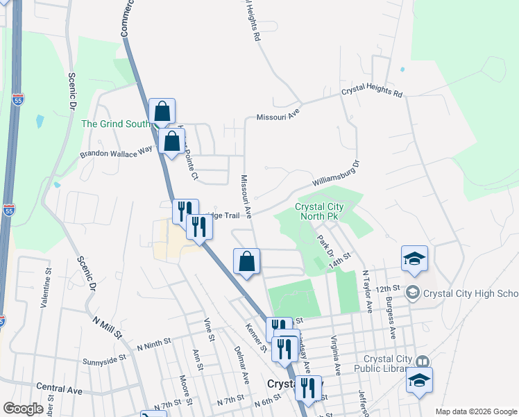 map of restaurants, bars, coffee shops, grocery stores, and more near 109 Williamsburg Drive in Crystal City