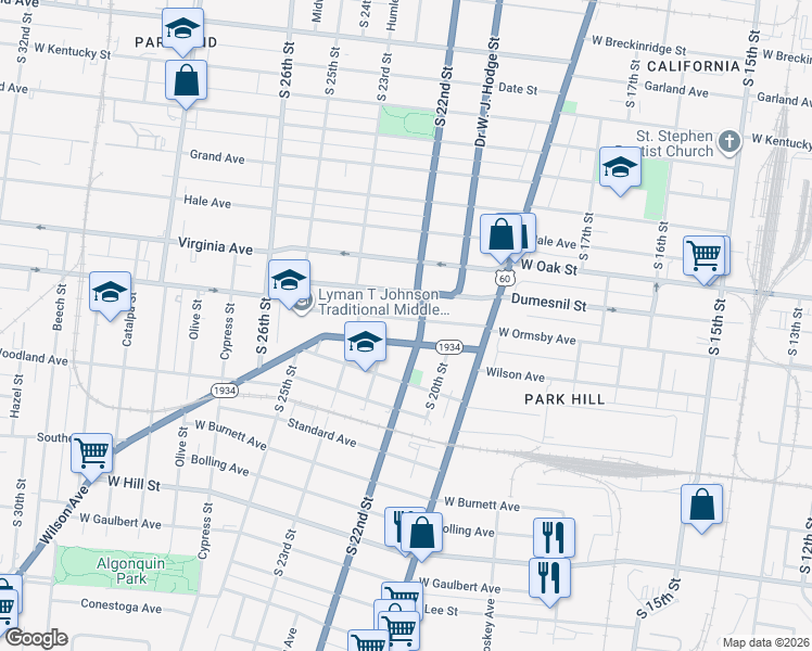 map of restaurants, bars, coffee shops, grocery stores, and more near 2113 Wilson Avenue in Louisville