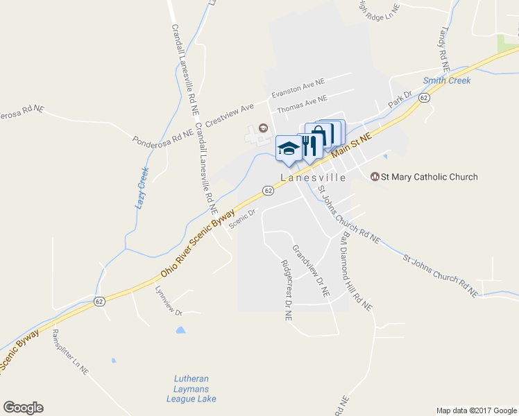 map of restaurants, bars, coffee shops, grocery stores, and more near 6998 Deerwood Dr NE in Lanesville