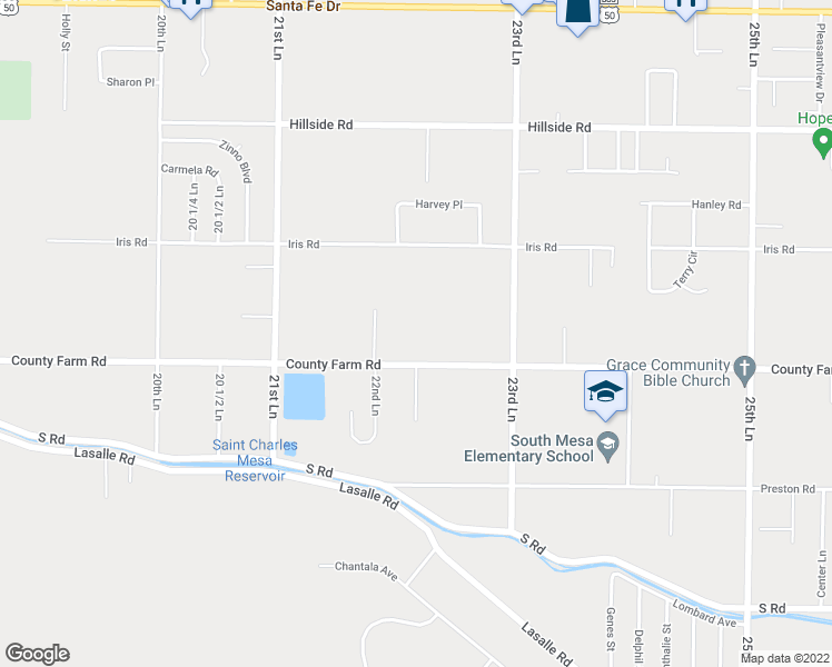 map of restaurants, bars, coffee shops, grocery stores, and more near 2203 County Farm Road in Pueblo
