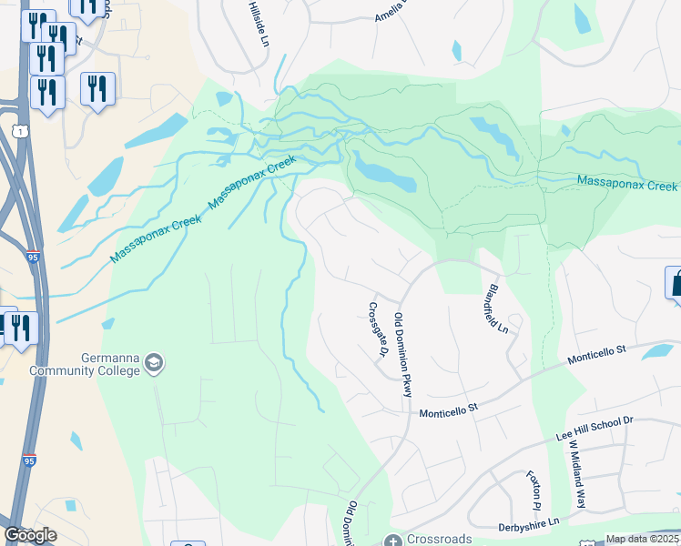 map of restaurants, bars, coffee shops, grocery stores, and more near 4005 State Place in Fredericksburg
