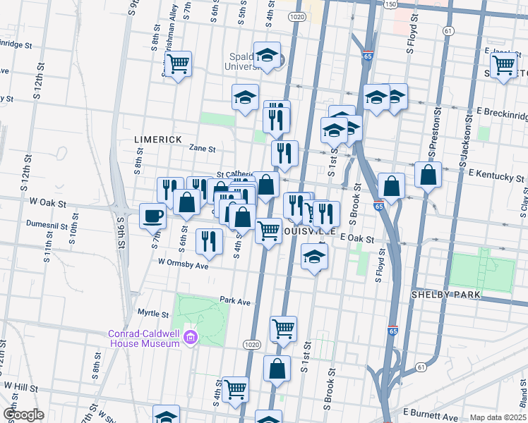 map of restaurants, bars, coffee shops, grocery stores, and more near 1144 South 3rd Street in Louisville