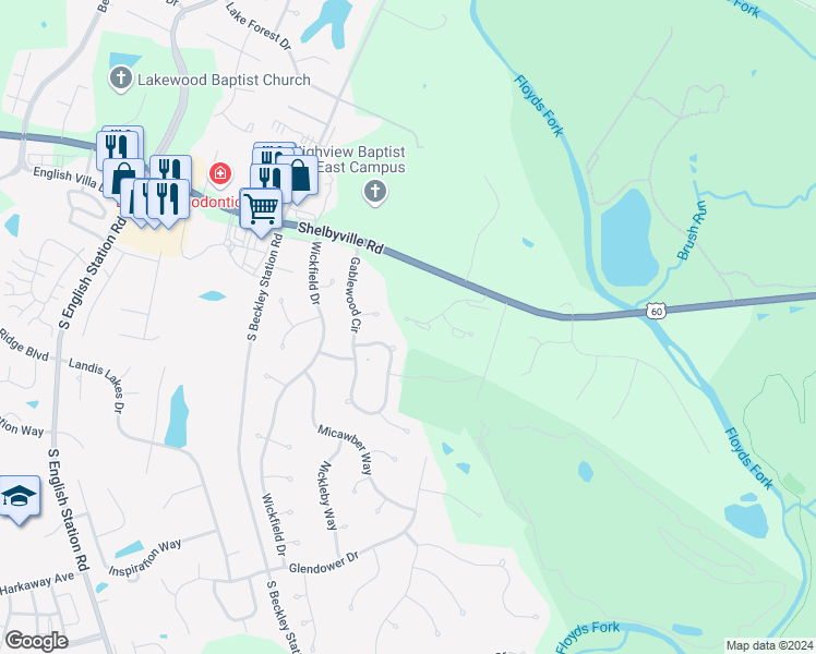 map of restaurants, bars, coffee shops, grocery stores, and more near 15214 Bristol Harbor Avenue in Louisville