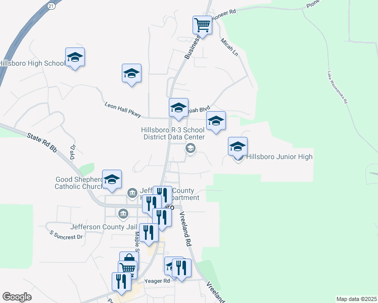 map of restaurants, bars, coffee shops, grocery stores, and more near 13 Hawk Drive in Hillsboro
