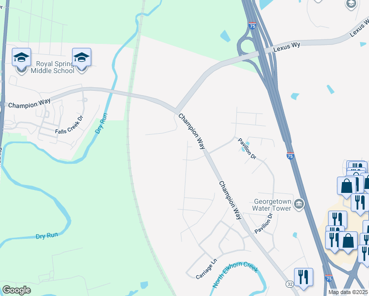 map of restaurants, bars, coffee shops, grocery stores, and more near 181 Coachman Place in Georgetown