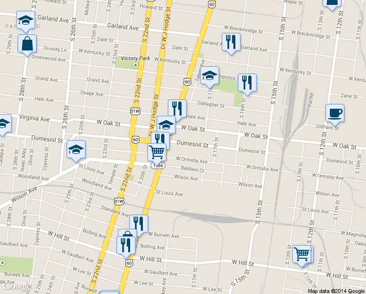 map of restaurants, bars, coffee shops, grocery stores, and more near 1777 Dumesnil Street in Louisville