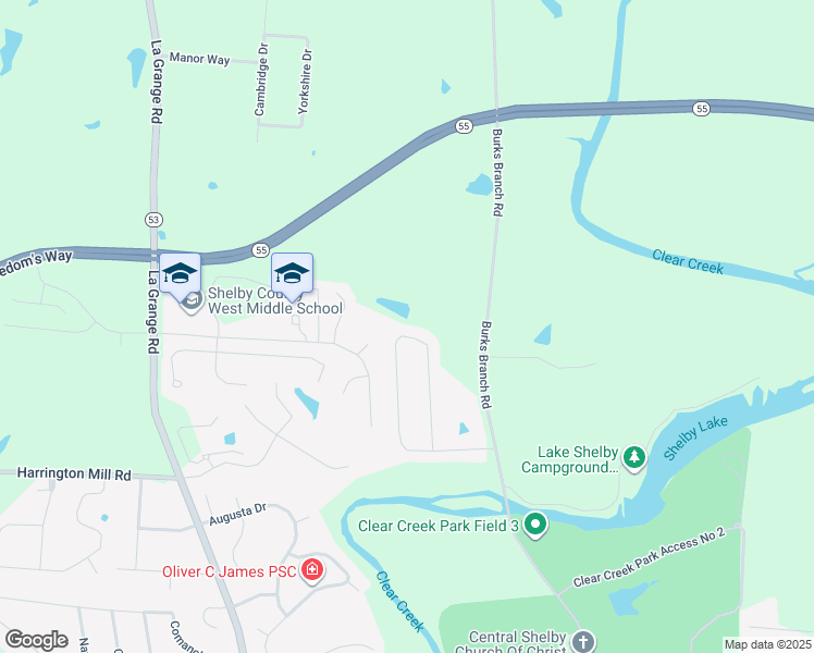 map of restaurants, bars, coffee shops, grocery stores, and more near 163 Blossom Circle in Shelbyville