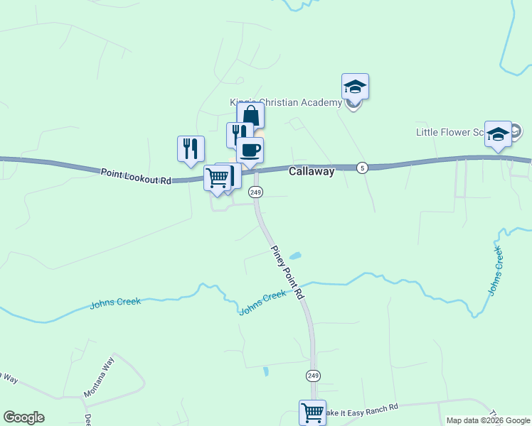 map of restaurants, bars, coffee shops, grocery stores, and more near 44980 Serenity Farm Lane in Callaway