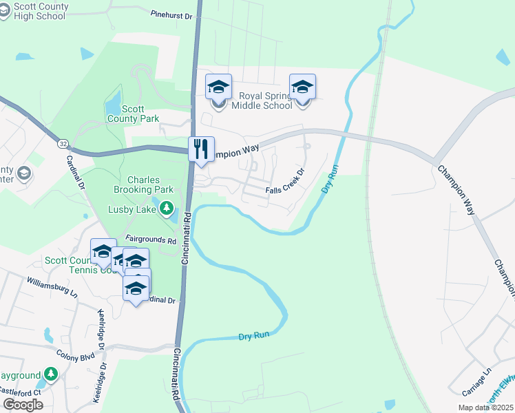 map of restaurants, bars, coffee shops, grocery stores, and more near 102-110 Falls Creek Drive in Georgetown