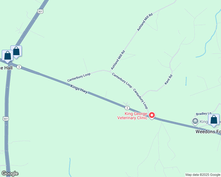map of restaurants, bars, coffee shops, grocery stores, and more near 12240 Canterbury Loop in King George