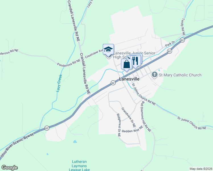 map of restaurants, bars, coffee shops, grocery stores, and more near 2454-2498 Scenic Dr NE in Lanesville