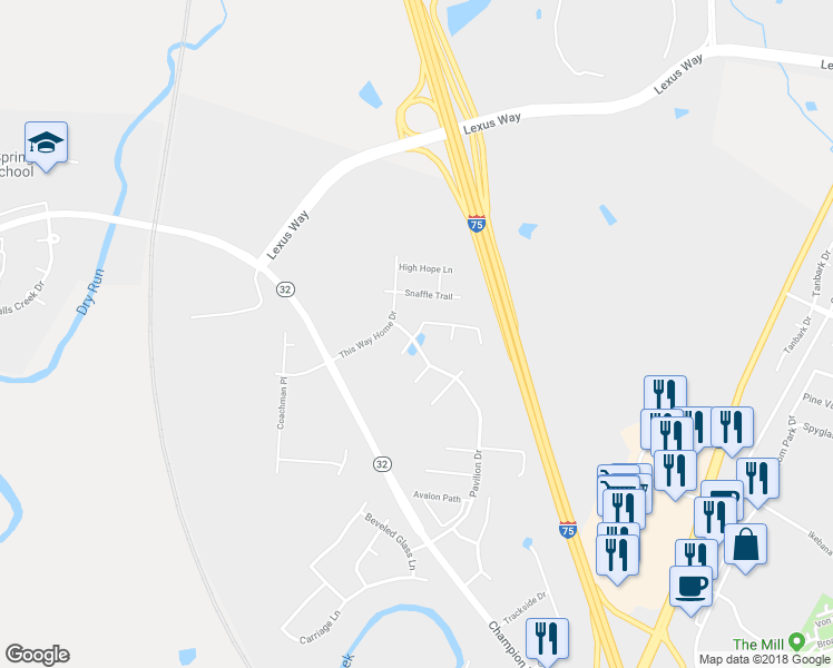 map of restaurants, bars, coffee shops, grocery stores, and more near 103 Starting Gate Point in Georgetown