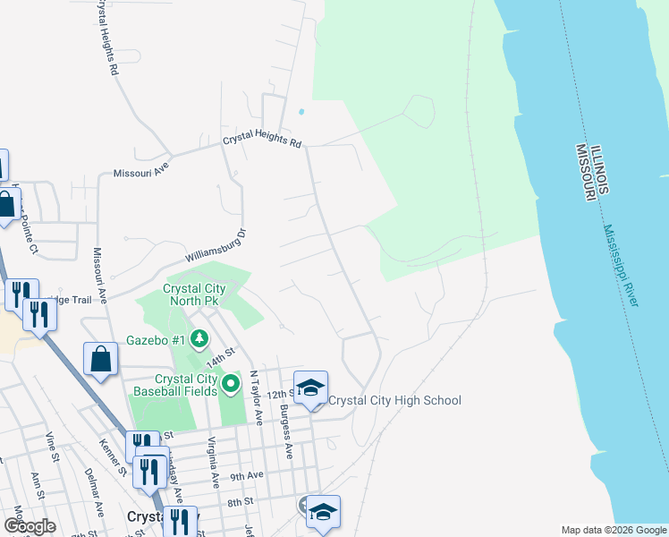 map of restaurants, bars, coffee shops, grocery stores, and more near 4 Darby Lane in Crystal City