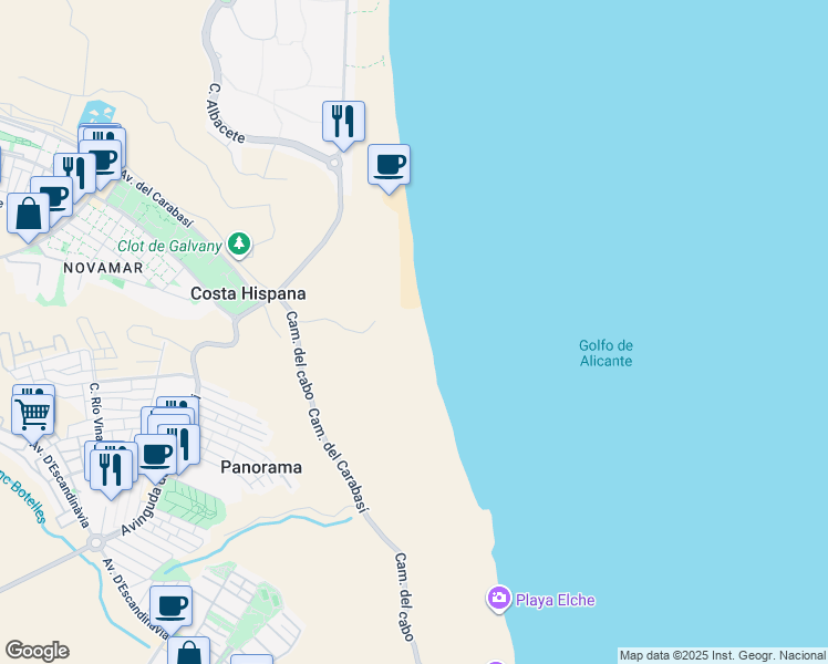 map of restaurants, bars, coffee shops, grocery stores, and more near 2A Avinguda del Carabasí in Costa Hispana