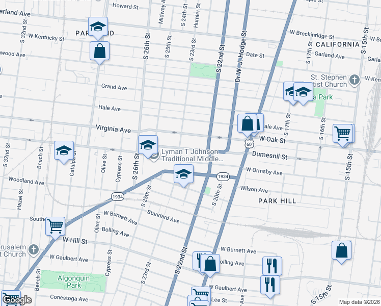 map of restaurants, bars, coffee shops, grocery stores, and more near 2222 Dumesnil Street in Louisville