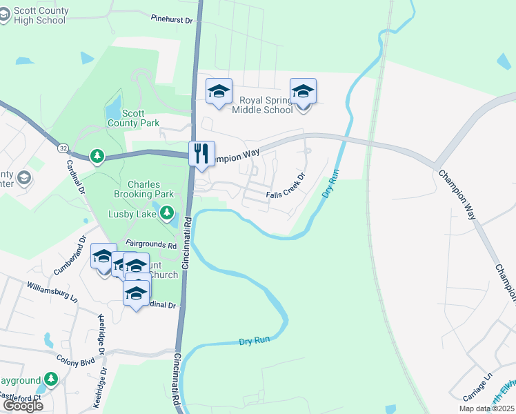 map of restaurants, bars, coffee shops, grocery stores, and more near 102-110 Falls Creek Drive in Georgetown